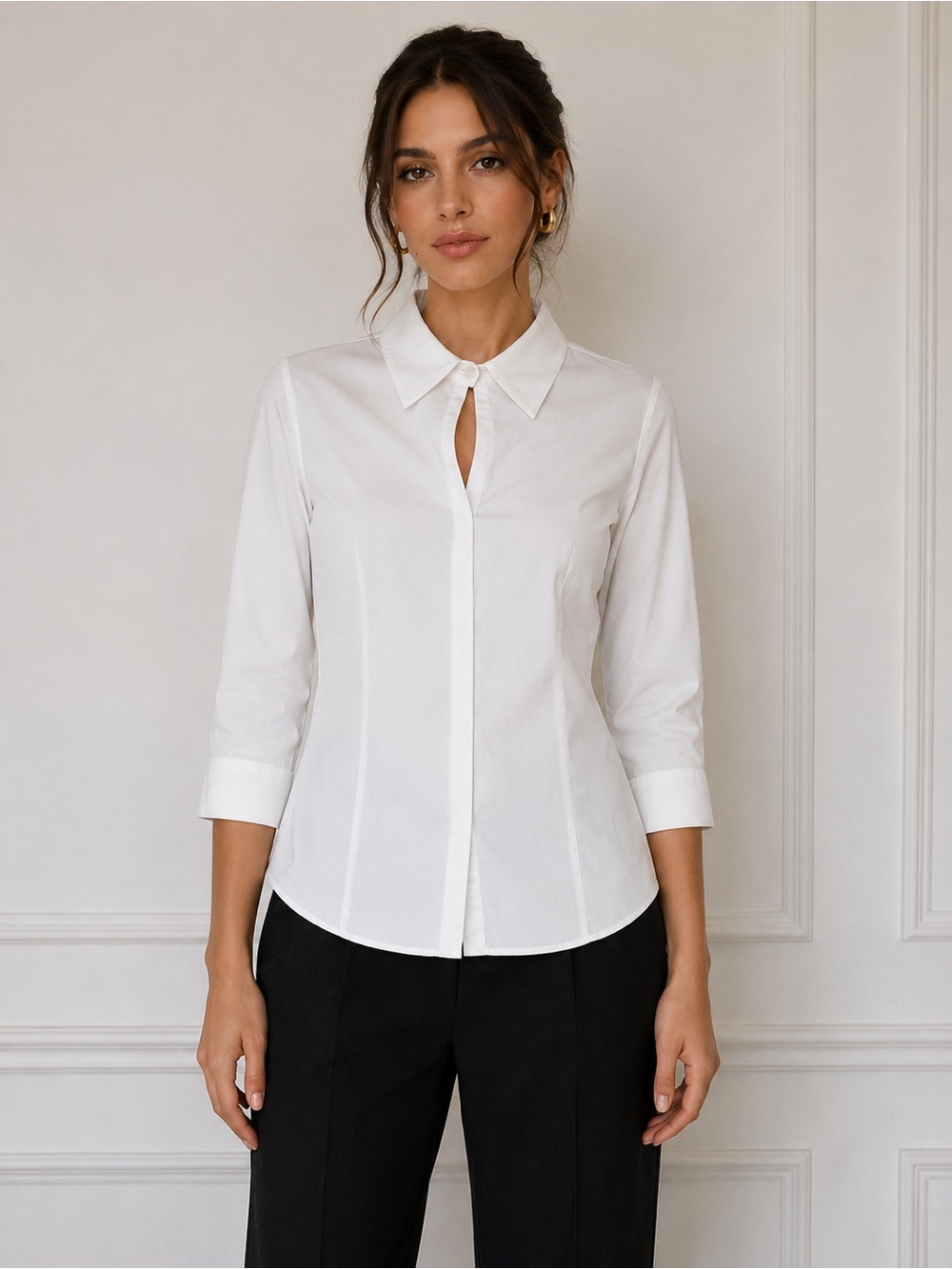 Prada White Cotton Poplin Keyhole Button Front Blouse Italy Size 46